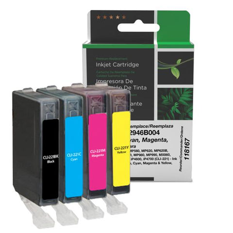 Clover Technologies Group, LLC New Black, Cyan, Magenta, Yellow Ink Cartridges for Canon CLI-221 4-Pack